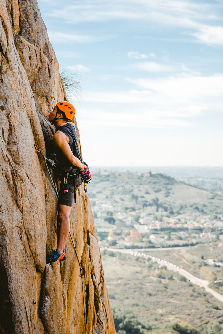 Rock climber on rock face in Mission Trails Regional Park